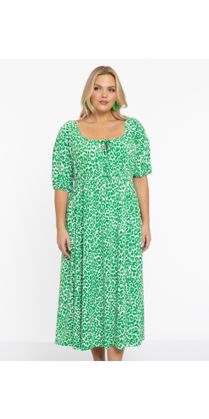 Yoek | Kleid mit gesmokter Taille GREEN LEO